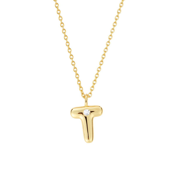 YGP Sterling CZ Initial 'T' Pendant with Chain - Walter Bauman Jewelers