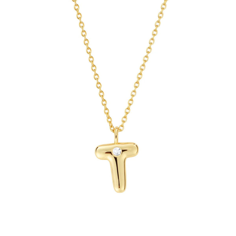 YGP Sterling CZ Initial 'T' Pendant with Chain - Walter Bauman Jewelers