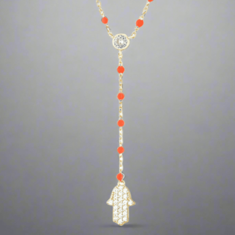 YGP Sterling CZ Orange Enamel Hamsa Y-Necklace - Walter Bauman Jewelers