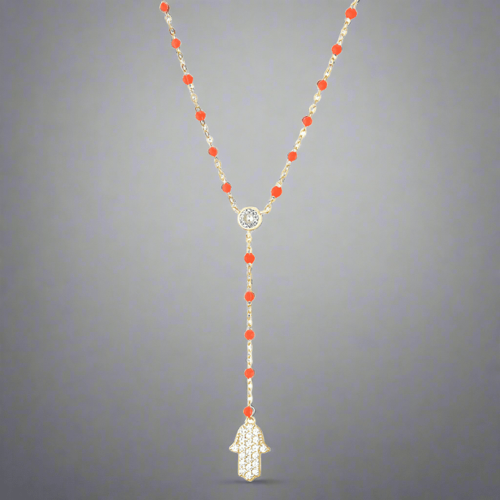 YGP Sterling CZ Orange Enamel Hamsa Y-Necklace - Walter Bauman Jewelers