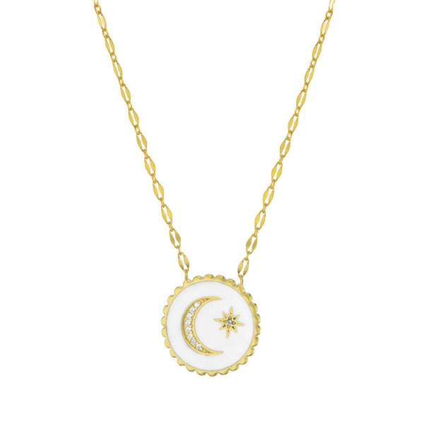 YGP Sterling CZ White Enamel Moon Pendant - Walter Bauman Jewelers