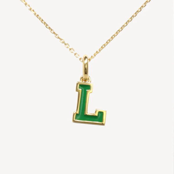 YGP Sterling Green Enamel "L" Pendant - Walter Bauman Jewelers