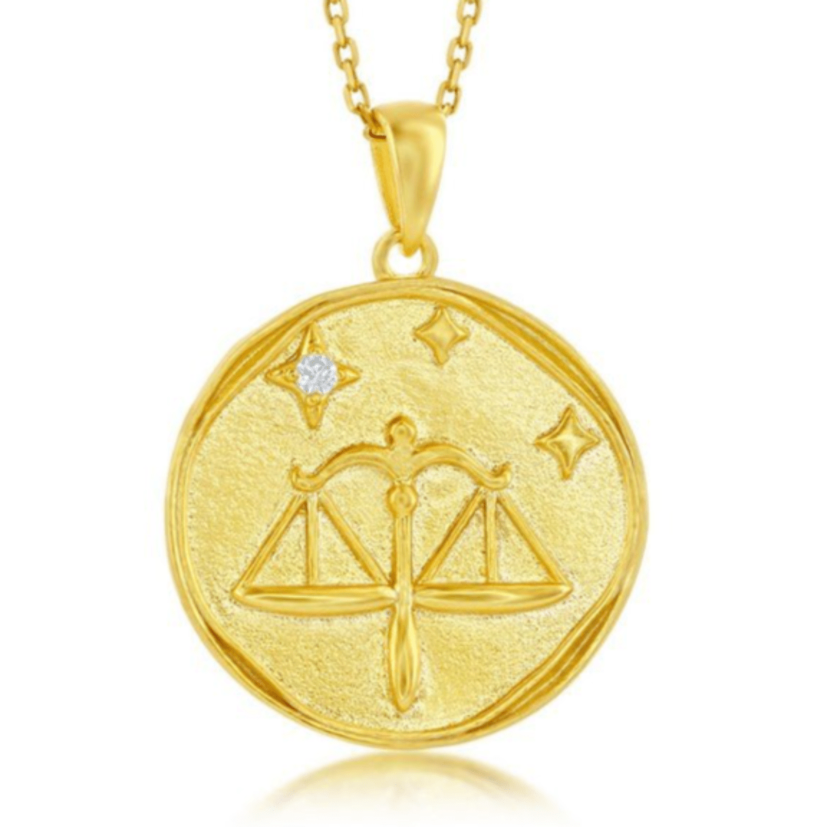 Yellow Gold Plated Sterling 'Libra' Cubic Zirconia Circle Zodiac ...