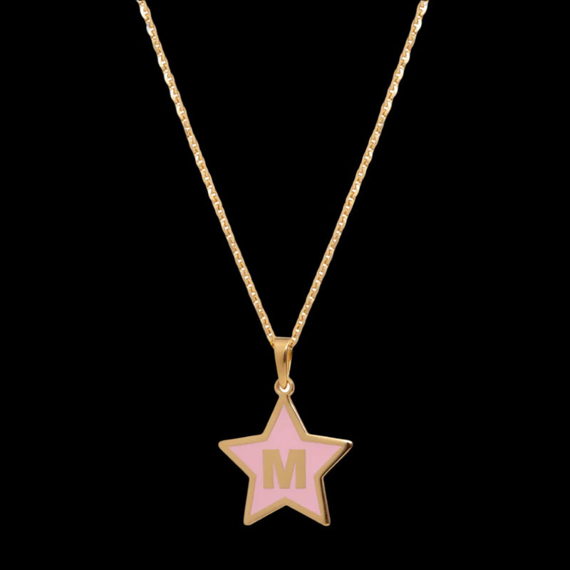 YGP Sterling Pink Enamel Star Initial 'M' Pendant - Walter Bauman Jewelers