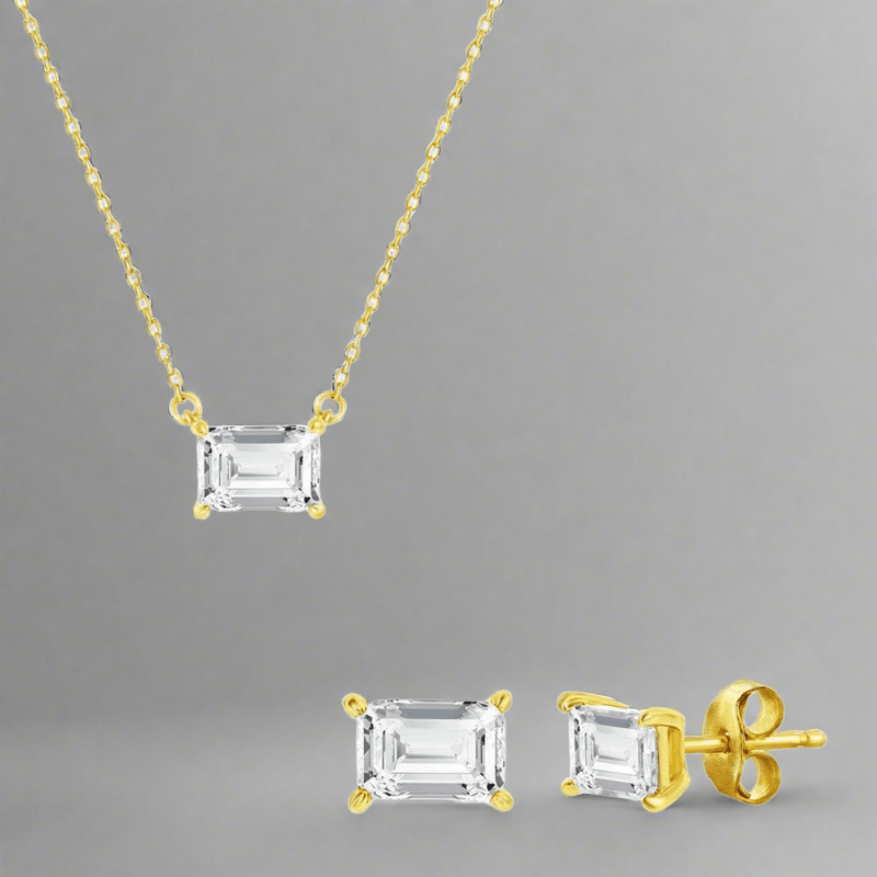 YGP Sterling Solitaire Rectangle CZ, Necklace & Earrings Set - Walter Bauman Jewelers