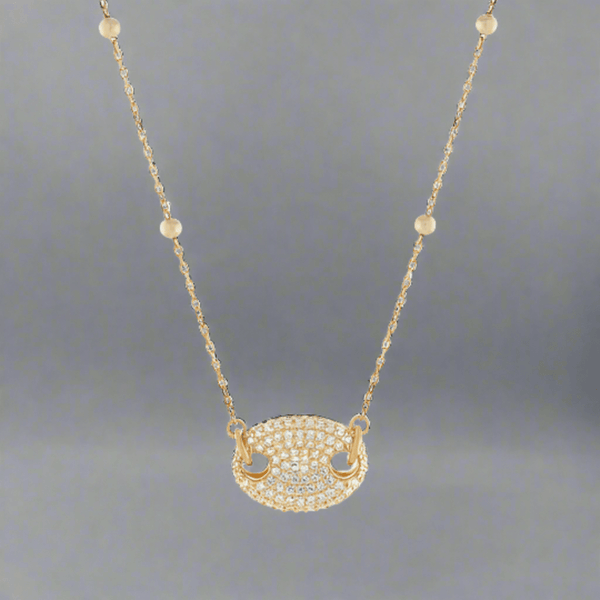 YGP Sterling Station Chain with Pave CZ Oval Pendant - Walter Bauman Jewelers