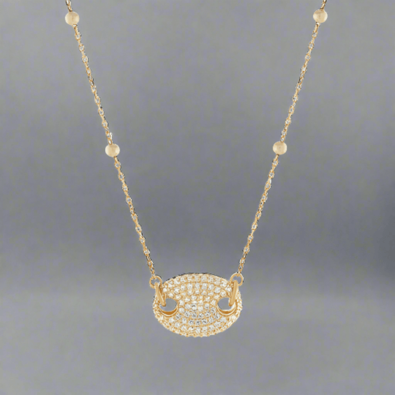 YGP Sterling Station Chain with Pave CZ Oval Pendant - Walter Bauman Jewelers