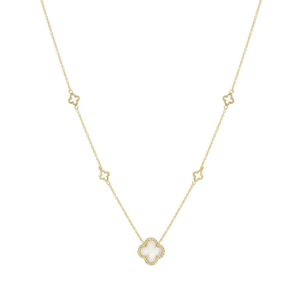 YGP Sterling White MOP CZ Clover Necklace - Walter Bauman Jewelers