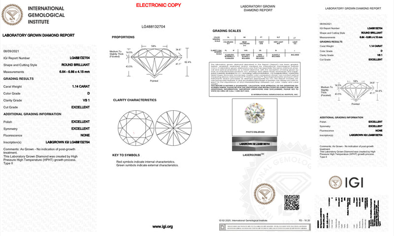 1.14ct D/VS1 RBC Lab Created Diamond IGI#LG488132704 - Walter Bauman Jewelers