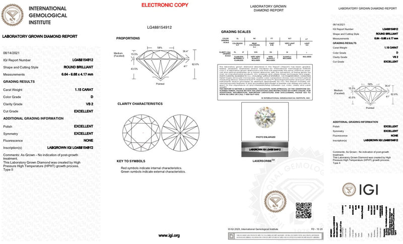 1.15ct D/VS2 RBC Lab Created Diamond IGI#LG488154912 - Walter Bauman Jewelers