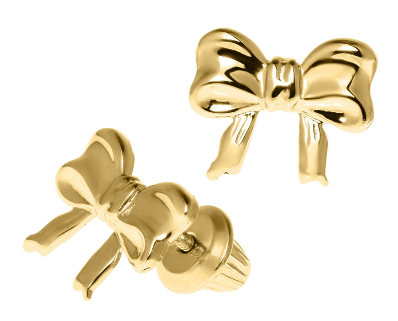 14K Gold Bow Safety baby Studs - Walter Bauman Jewelers