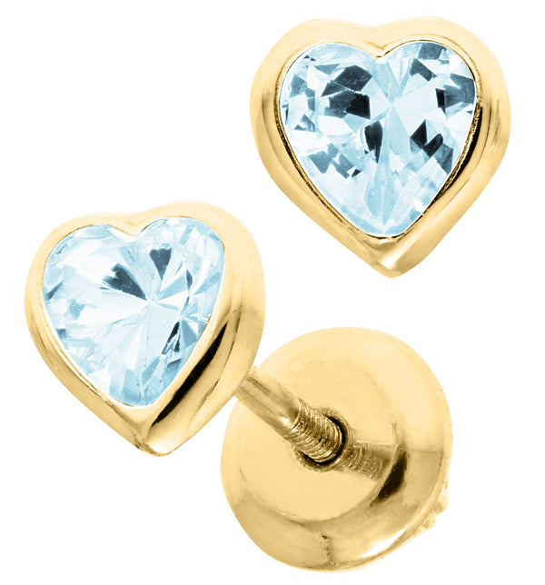 14K Gold Heart Baby Studs - December Cz - Walter Bauman Jewelers