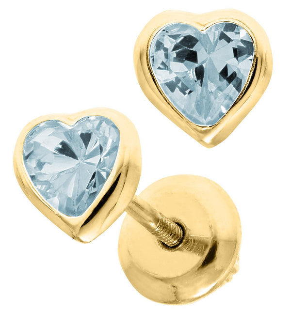 14K Gold Heart Baby Studs - March Cz - Walter Bauman Jewelers