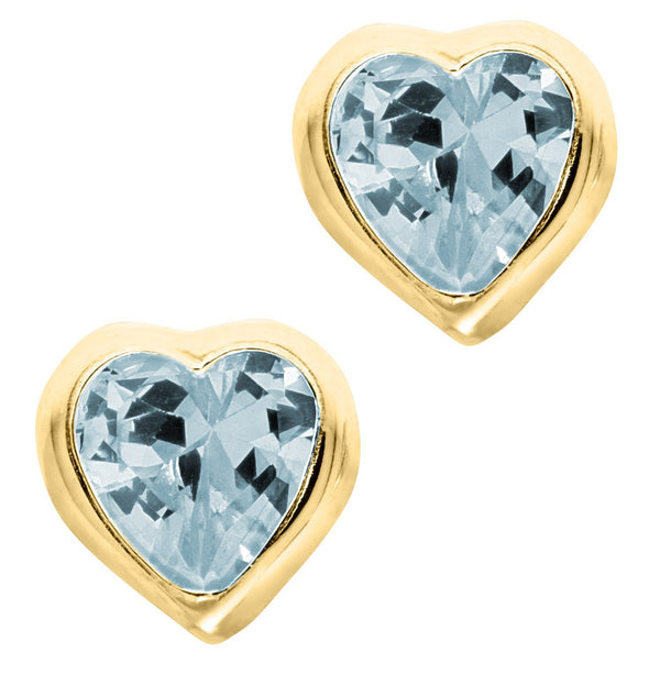 14K Gold Heart Baby Studs - March Cz - Walter Bauman Jewelers