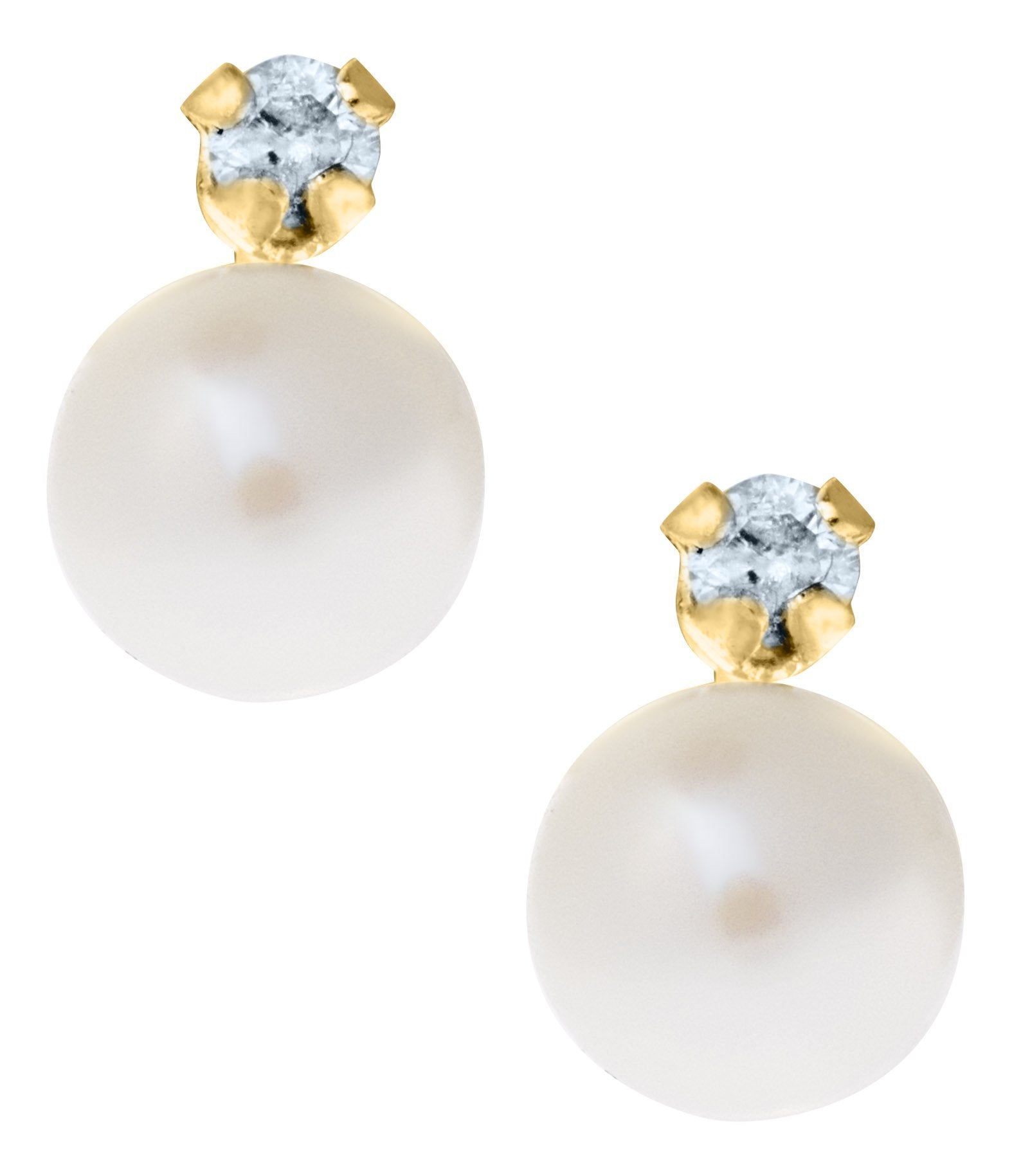 14K Y Gold 0.04tcw Pearl with Diamond Earrings | Walter Bauman Jewelers