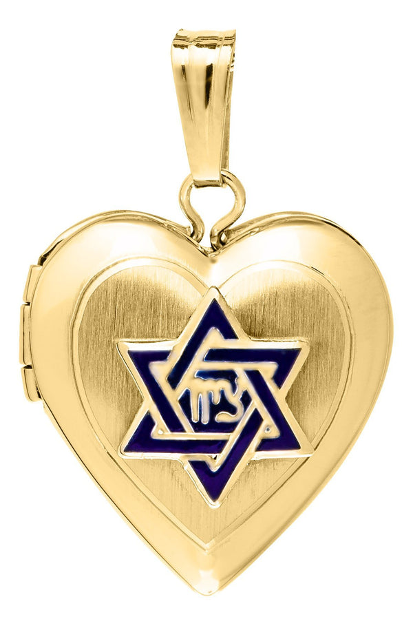 14K Gold Star of David Heart Locket - Walter Bauman Jewelers