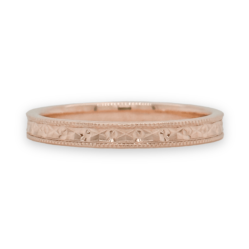 14K R Gold 3mm Milgrain Edge Carved Wedding Band - Walter Bauman Jewelers