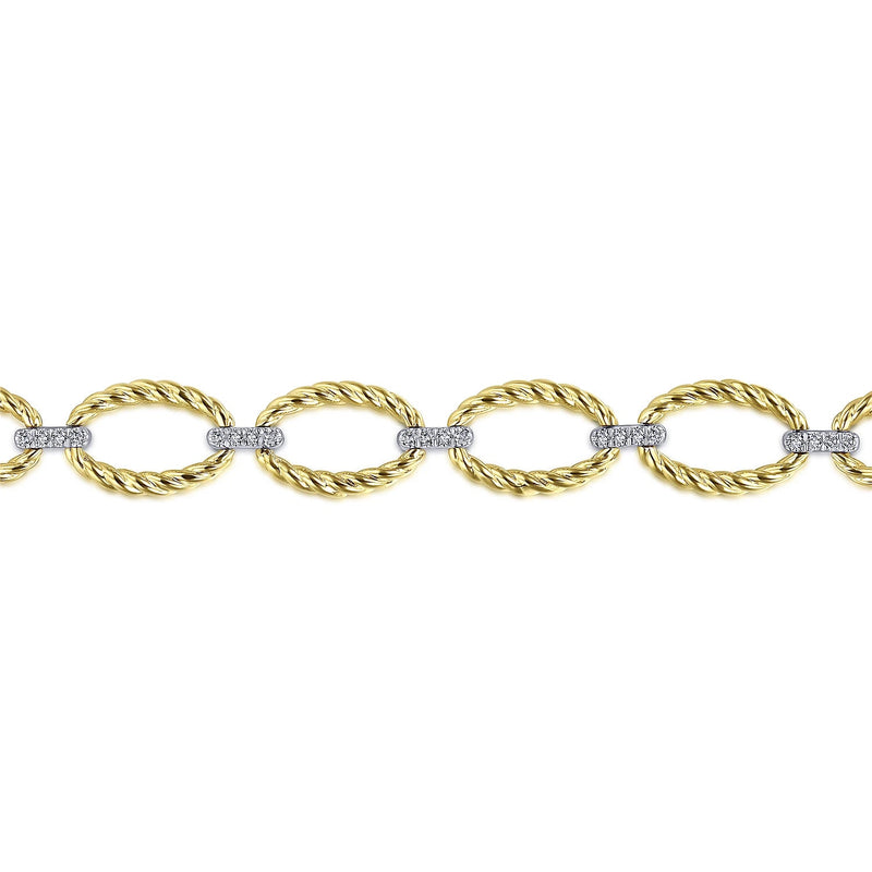 14K TT 0.30cttw Twisted Rope Oval Link Bracelet with Diamond Connectors - Walter Bauman Jewelers
