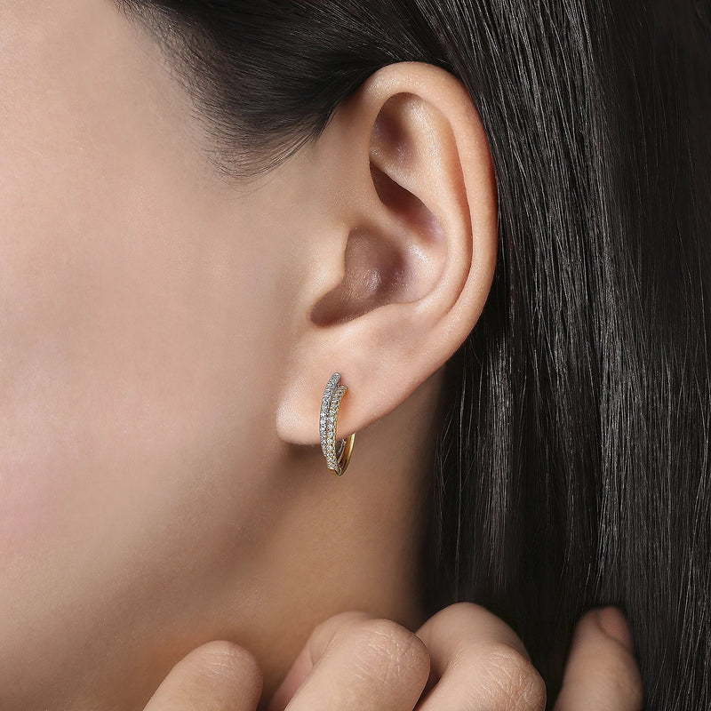 14K TT 0.30ctw 15mm Double Diamond Huggie Earrings - Walter Bauman Jewelers