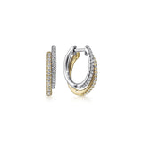 14K TT 0.30ctw 15mm Double Diamond Huggie Earrings - Walter Bauman Jewelers