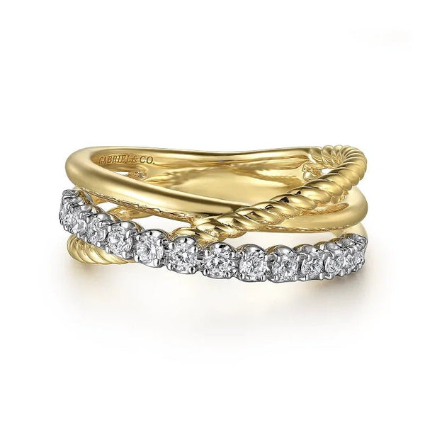 14K TT 0.36ctw Diamond crossover Ring - Walter Bauman Jewelers