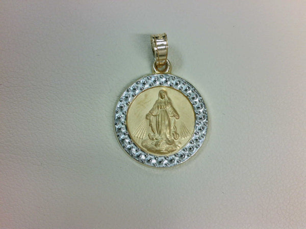 14K TT 16mm Hollow Round Miraculous Medal Charm - Walter Bauman Jewelers