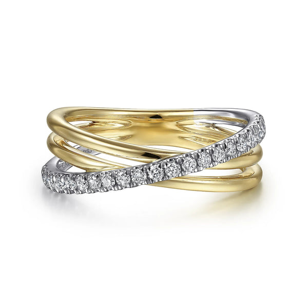 14K TT .25cttw Diamond crossover Ring - Walter Bauman Jewelers