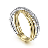 14K TT .25cttw Diamond crossover Ring - Walter Bauman Jewelers