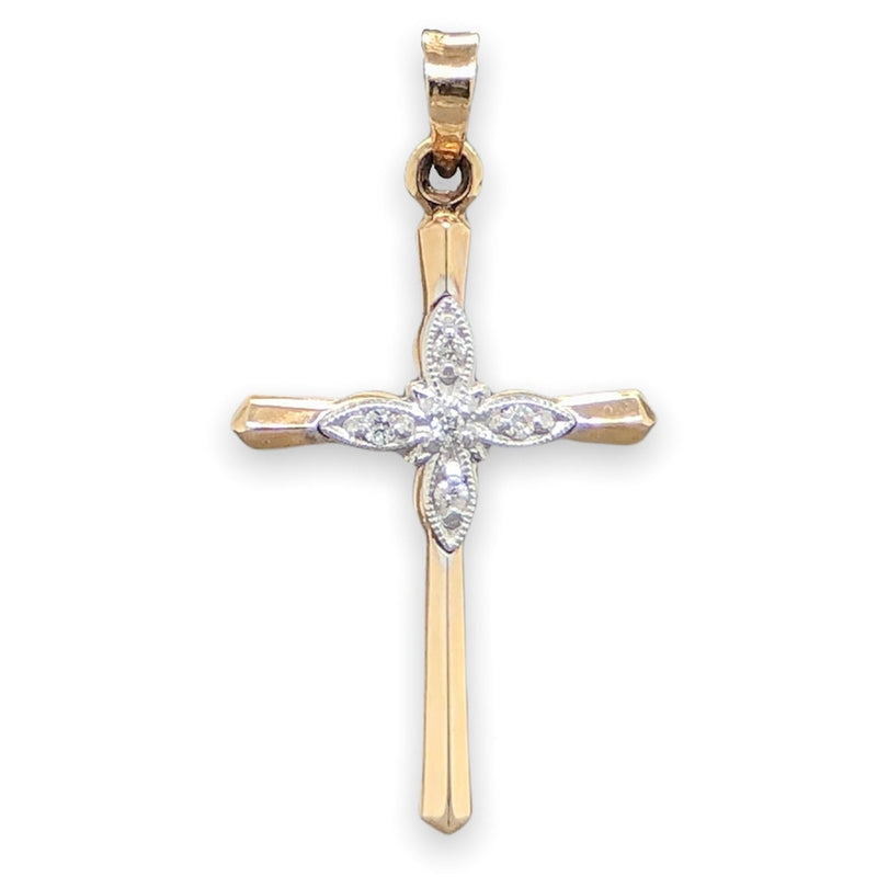 14K TT 28x17mm 0.05cttw Diamond Cross - Walter Bauman Jewelers