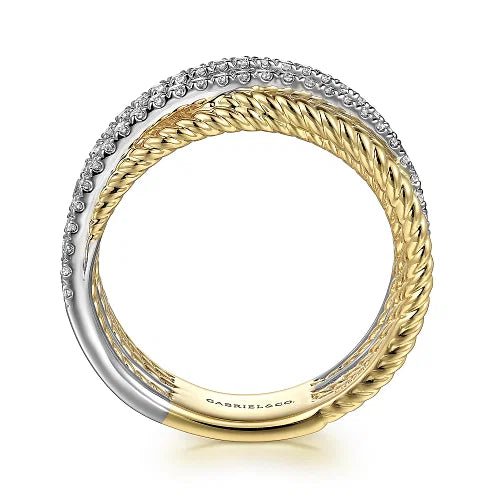 14K TT .38ctw Diamond crossover Rope Ring - Walter Bauman Jewelers
