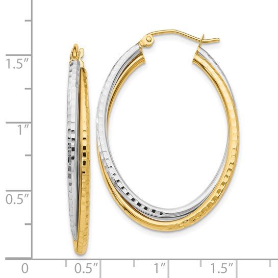 14K TT Dia Cut Double Oval Hoop Earrings - Walter Bauman Jewelers