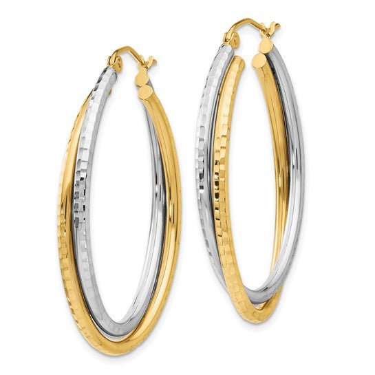 14K TT Dia Cut Double Oval Hoop Earrings - Walter Bauman Jewelers