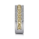 14K TT Gold 0.40cttw Three Row Diamond and Bead Ring - Walter Bauman Jewelers