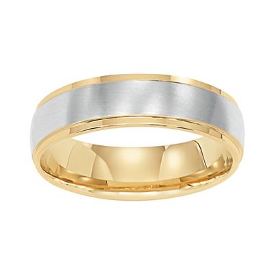 14K TT Low Dome Flat Edge Carved Wedding Band - Walter Bauman Jewelers