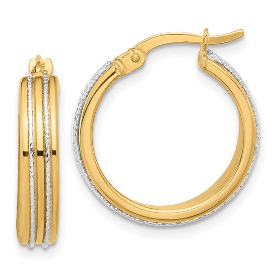 14K TT Polished Dia Cut Hoop Earrings - Walter Bauman Jewelers