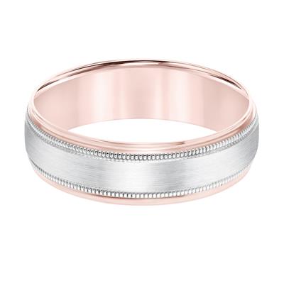 14K TT Rose Gold White Gold Low Dome Round Edge Carved Wedding Band - Walter Bauman Jewelers