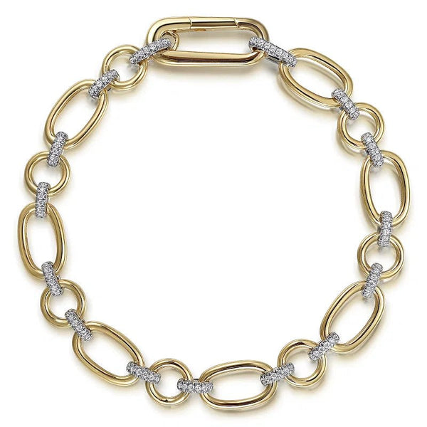 14K Two-Tone 0.39ctw Gold Diamond Hollow Tube Link Chain Bracelet - Walter Bauman Jewelers