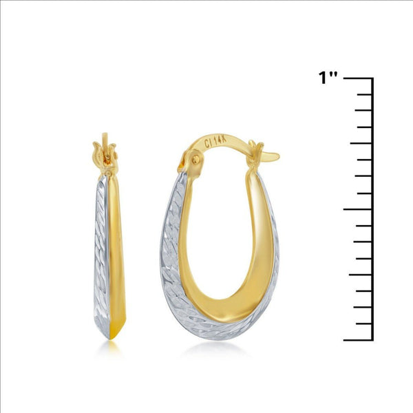 14K Two-Tone Dia Cut Oval Hoop Earrings - Walter Bauman Jewelers