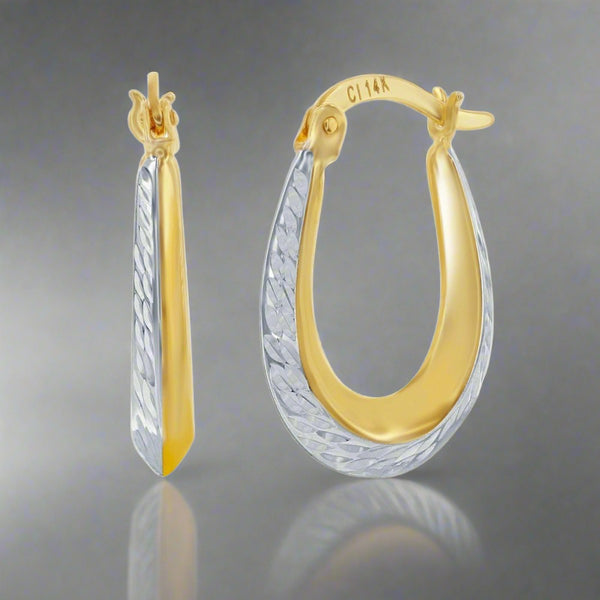 14K Two-Tone Dia Cut Oval Hoop Earrings - Walter Bauman Jewelers