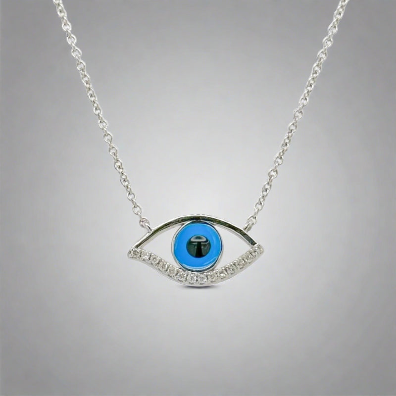 14K W Gold 0.04ctw Guardian Eye Enamel Diamond Pendant - Walter Bauman Jewelers