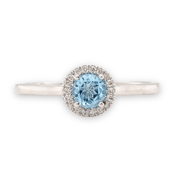 14K W Gold 0.05cttw Diamond 0.30cttw Blue Topaz Halo Ring - Walter Bauman Jewelers