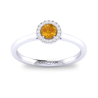 14K W Gold 0.05cttw Diamond 0.30cttw Citrine Round Halo Ring - Walter Bauman Jewelers
