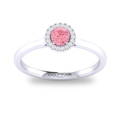 14K W Gold 0.05cttw Diamond 0.30cttw Pink Tourmaline Halo Ring - Walter Bauman Jewelers