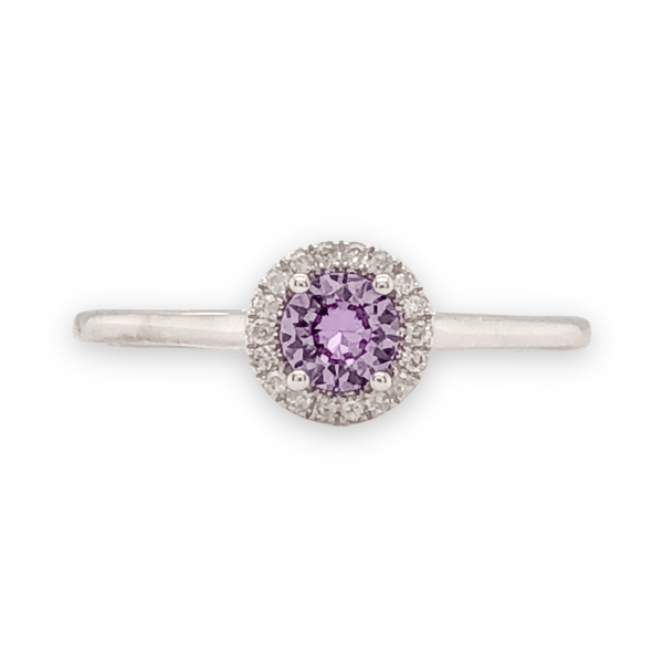 14K W Gold 0.05cttw Diamond 0.30cttw Synthetic Alexandrite Halo Ring - Walter Bauman Jewelers