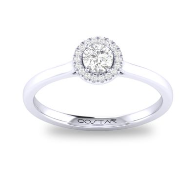 14K W Gold 0.05cttw Diamond 0.30cttw White Sapphire Round Halo Ring - Walter Bauman Jewelers