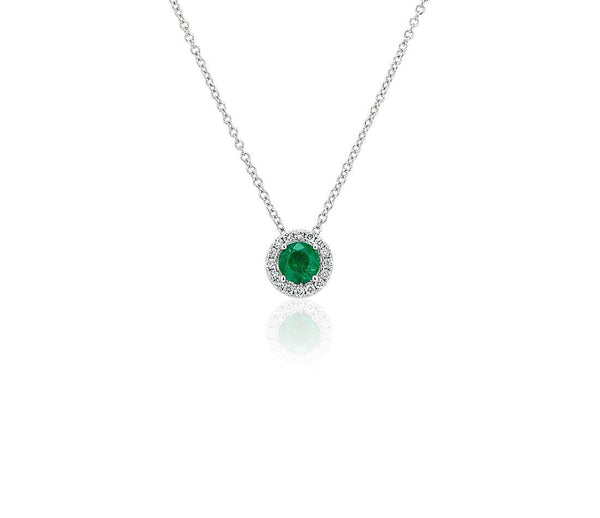 14K W Gold 0.05cttw Diamond 0.35cttw Round Emerald Halo Pendant - Walter Bauman Jewelers