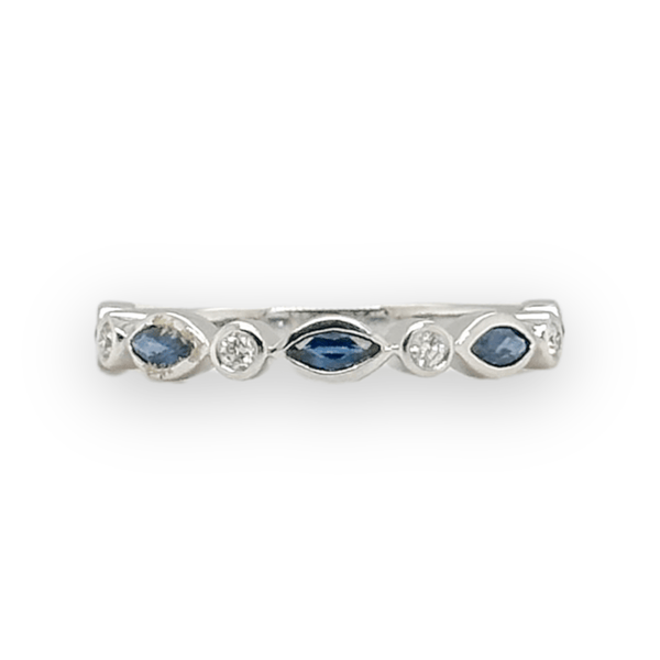 14K W Gold 0.05ctw Diamond and 0.60ctw Blue Sapphire Ring - Walter Bauman Jewelers