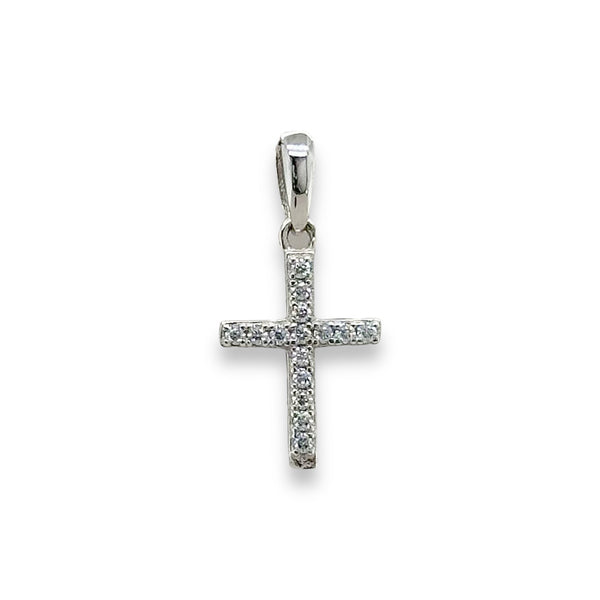 14K W Gold 0.08ctw G/SI1 Small Diamond Cross - Walter Bauman Jewelers