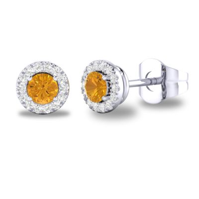 14K W Gold 0.10cttw Diamond 0.30cttw Citrine Round Halo Earrings - Walter Bauman Jewelers