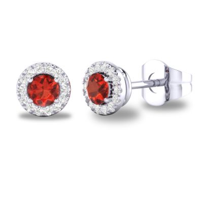 14K W Gold 0.10cttw Diamond 0.30cttw Garnet Round Halo Earrings - Walter Bauman Jewelers